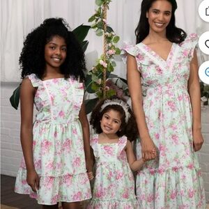 NWOT Simply Shabby Chic Mint and Pink Floral Midi Ruffle Dress SZ S